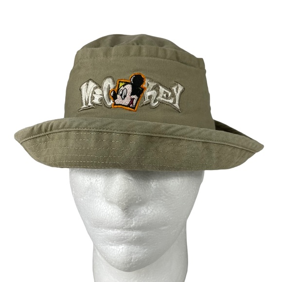 Vintage Disney Parks Mickey Mouse Embroidered Bucket Sun Hat Cap Spell Out OSFA - Picture 9 of 14